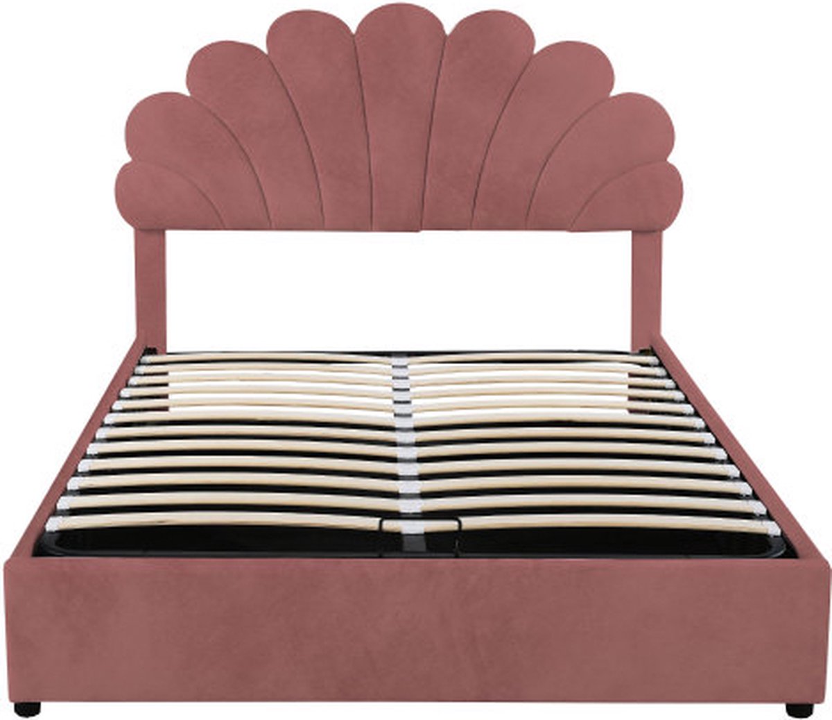 Polsterbed 140 x 200 cm, met Lattenbodem, met Verstelbaar Hoofdbord en Hydraulische Opbergruimte, Juniorbed Dubbel, Fluweelstof, Roze