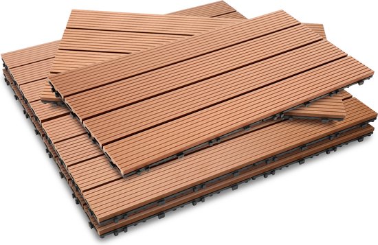 WPC terrastegels 30x30 cm set van 44 voor 4m² teak in houtlook mozaïek met drainage en