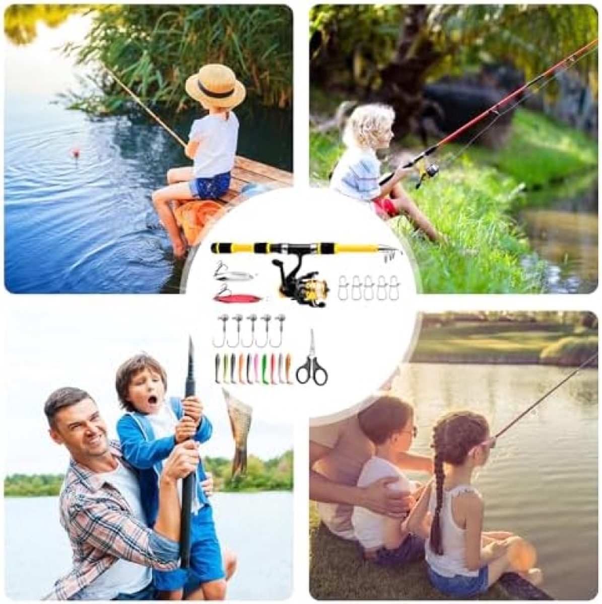 Kinderhengelset, draagbare telescopische hengel, starterscombo's, volledige kits met zacht aas, reistas voor kinderen, beginners en vissen (rood Kinderhengelset, draagbare telescopische hengel, starterscombo's, volledige kits met zacht aas, reistas voor kinderen, beginners en vissen (rood