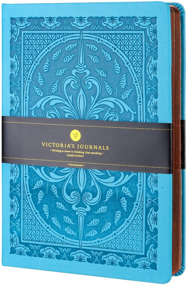 Victoria's Journals - Notitieboek A5 - Old Book Journal - Vintage - Premium Vegan Leer Hardcover - 320 Pagina's Premium Papier (Lichtblauw)