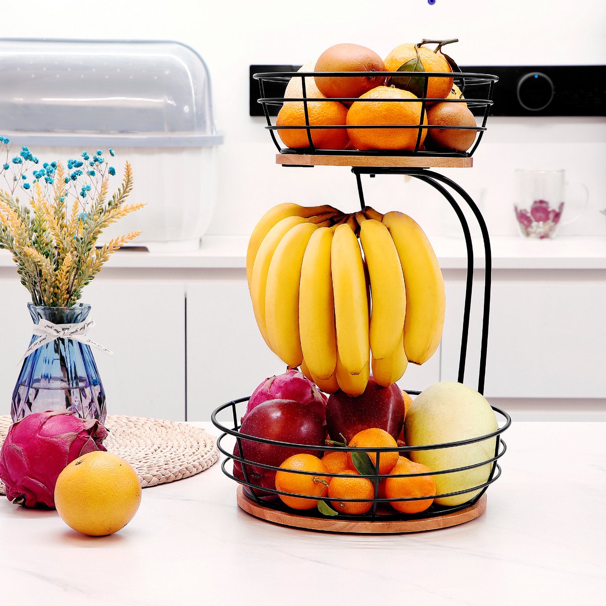 Bomclap 2 verdiepingen fruitmand fruitmand met bananenhouder (brons Bomclap 2 verdiepingen fruitmand fruitmand met bananenhouder (brons