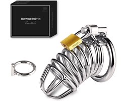 DOWO® - Kuisheidskooi - Metaal - Peniskooi - Kuisheidskooi voor Mannen - Chastity cage - Staal - met Premium Messing Slot - One Size
