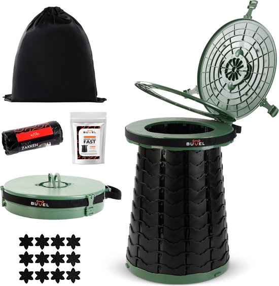 Buvel® telescopisch campingtoilet – opvouwbaar – groen