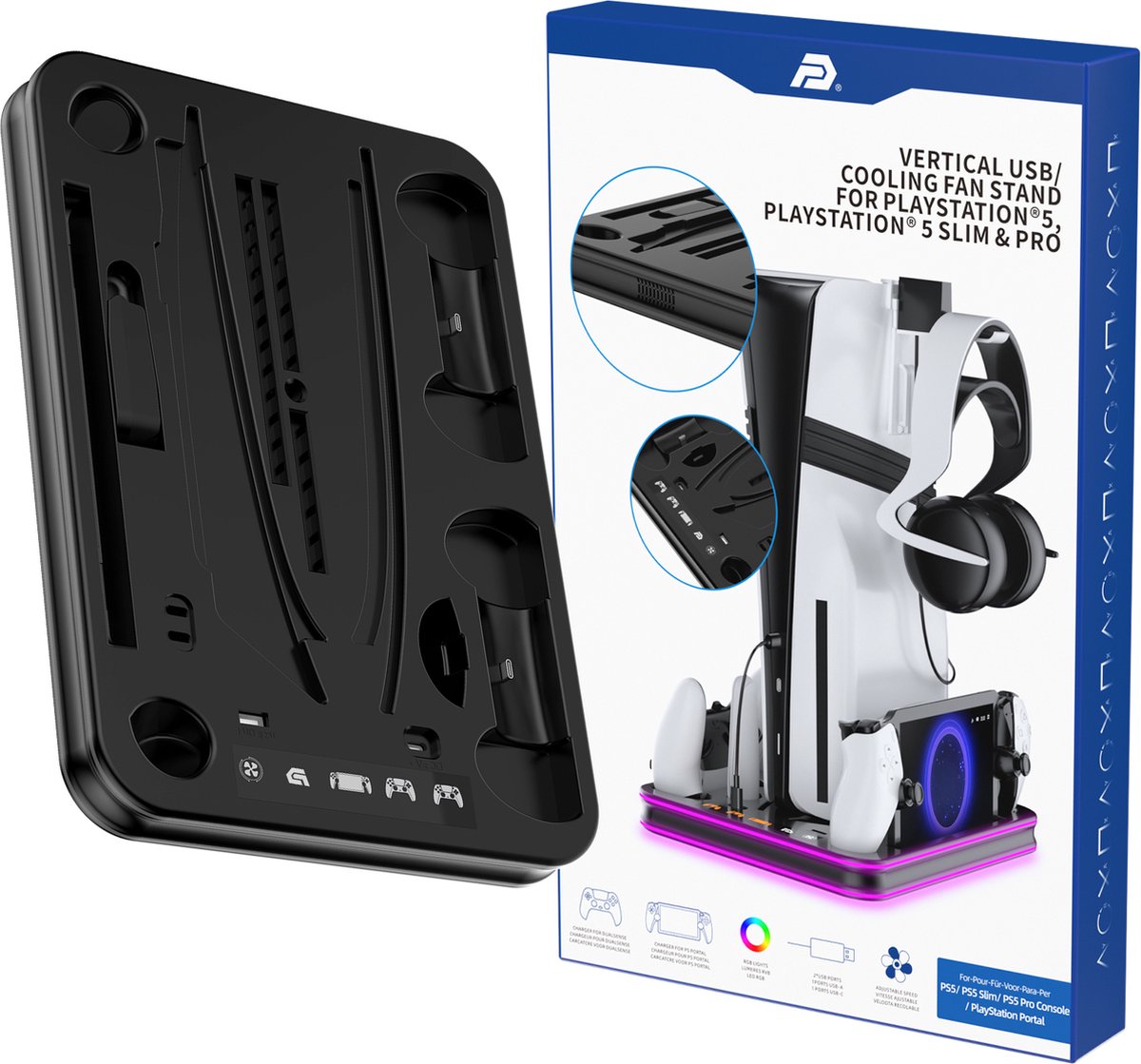PlayCool all-in-one Multifunctionele RGB Oplaadstation- en Displaystandaard Geschikt voor PlayStation 5/ PS5 Slim/ PS5 Pro (Disc & Digital) & PlayStation Portal (incl. Screen Protector) - DualSense (Edge) controller – foto 7