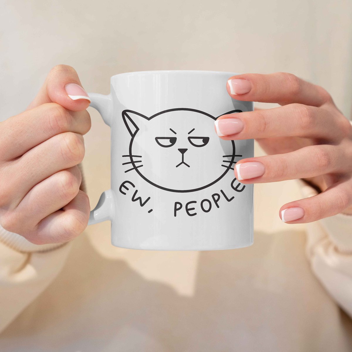 Creasowl® - Ew, People' Kat - Mok met Tekst - 325 ml Keramische Koffiemokken met Oor - Grappige Koffiemok - Vaatwasmachine- en Magnetronbestendig - Cadeau Kattenliefhebber - Theemok - Kat Cadeau - Cat Mug — cadeau in Cadeau-ideeën - foto 2