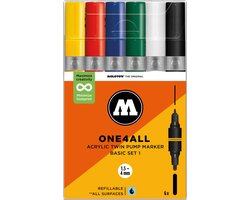 Molotow ONE4ALL TWIN Marker Acrylstiften Set Basis Kleuren - 6 Stuks - 4mm - Basic Set