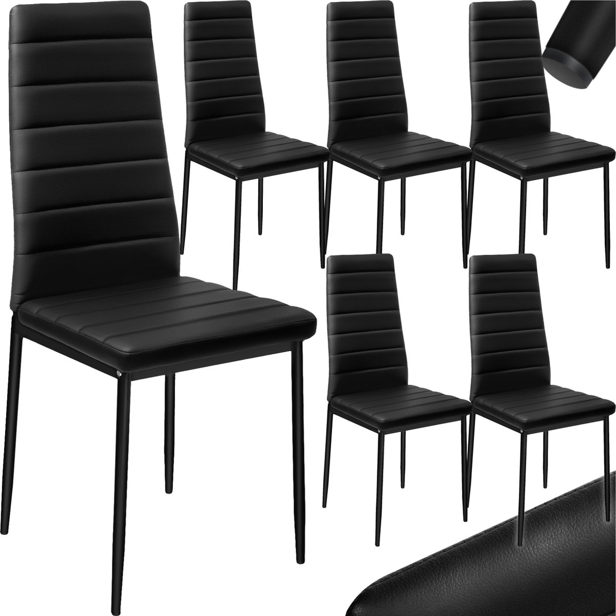 Tectake Set van eetkamerstoelen - Kunstleren stoelen met hoge rugleuning - Minimalistische, elegante stoel - Gering gewicht en eenvoudige montage - Afmetingen (LxBxH) 45 x 48 x 98,5 cm - Belastbaar tot 150 kg - Set van 6 - Zwart