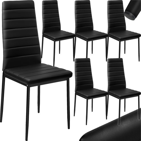 Foto: Tectake set van eetkamerstoelen kunstleren stoelen met hoge rugleuning minimalistische elegante stoel gering gewicht en eenvoudige montage afmetingen lxbxh 45 x 48 x 98 5 cm belastbaar tot 150 kg set van 6 zwart