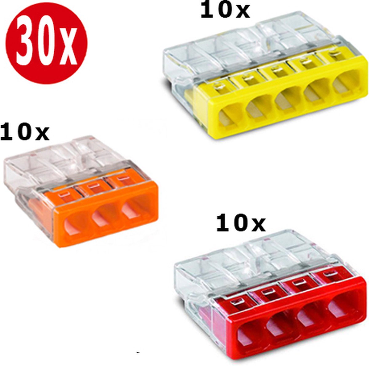 Wago lasklemmenset serie 2273- 3 voudig / 4 voudig / 5 voudig (30 stuks) Tornitrex®