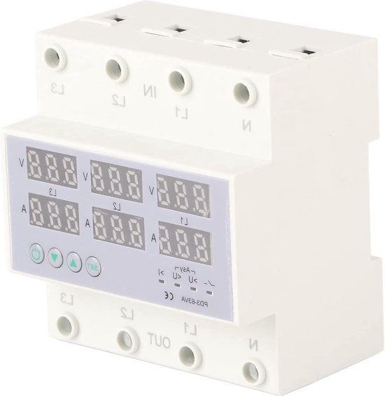 3 Fase DIN Rail Voltmeter-Ampèremeter met Digitaal Scherm-Tester Meter