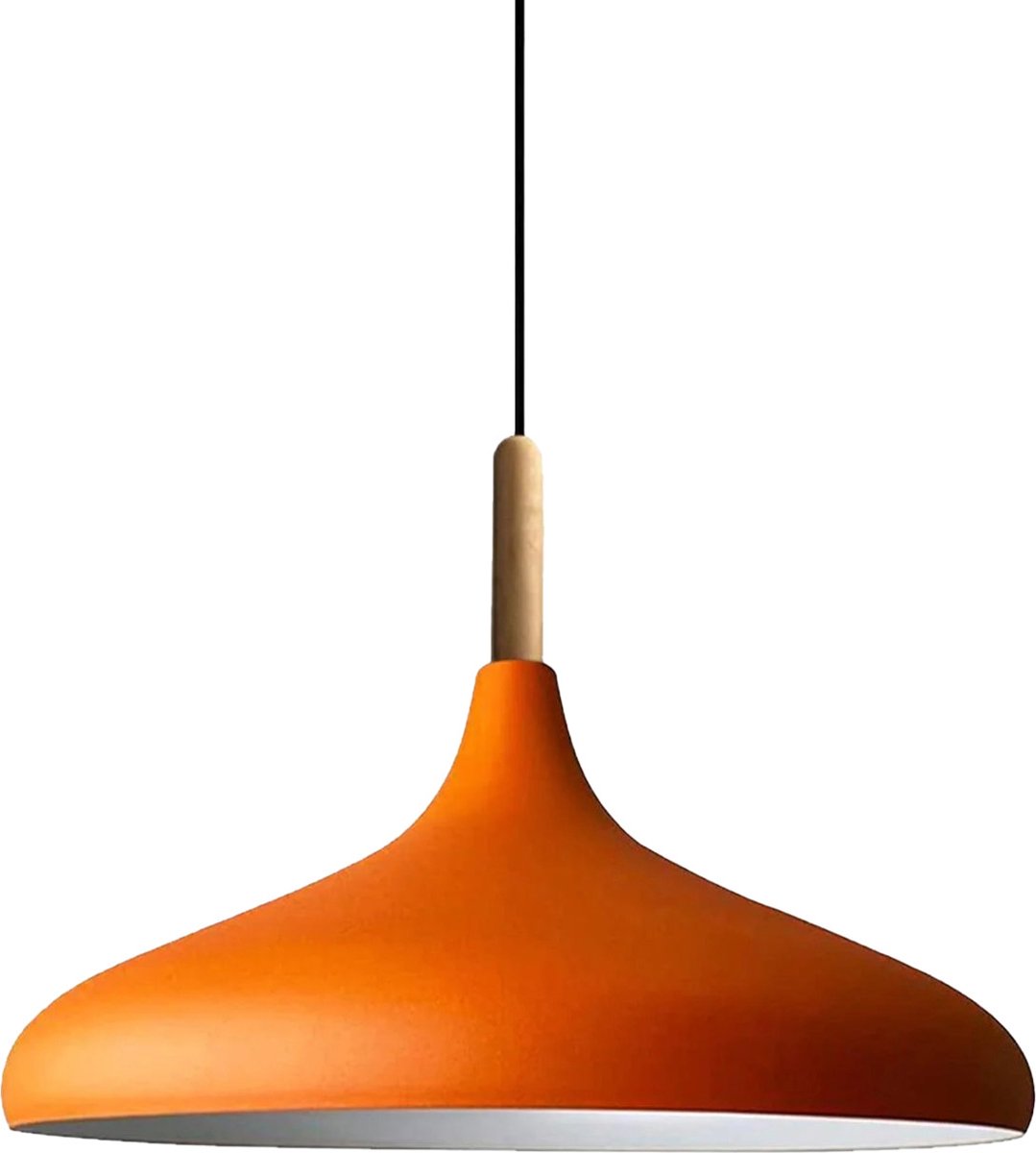 Bamyum Hanglamp Oranje van Metaal Abajur en Houten Onderdelen 35 cm, Hanglamp Eettafel, Keukenlamp Hangend E27, Hanglamp Zwart voor Kinderkamer, Slaapkamer, Woonkamer