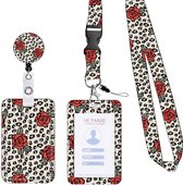 Uniclife Gebloemde schuif-ID-kaarthouder, witte bloemen, kunststof koffer met intrekbare badge, reel, karabijnhaak, clip en afneembaar koord, modieuze verticale kaartbeschermer voor vrouwen