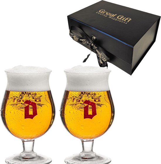GreatGift® - Duvel Glazen in Luxe Magneet box - Cadeau pakket voor hem - Bierglas - 2x Origineel Duvel Bierglas