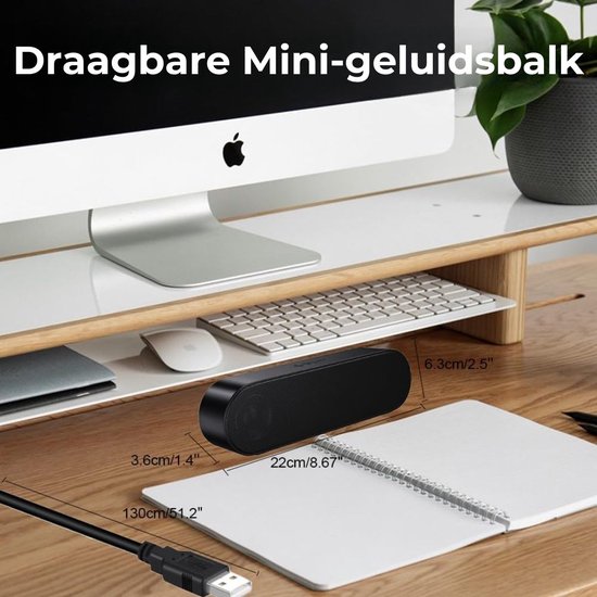 DD Soundbar Pc - Bekabelde en Draadloze Pc -Luidspreker - USB Mini Soundbar - 4x23x7cm - Zwart van DD — afbeelding 2