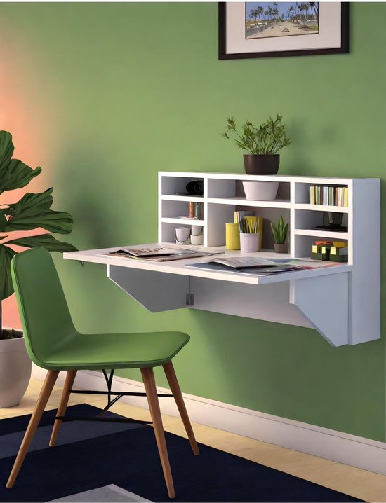 LQSSA Witte muur klaptafel, eenvoudig bureau, draagvermogen 50-100 kg, met accessoires, ruimtebesparend/wit/60 x 20 cm, 24 x 8 inch