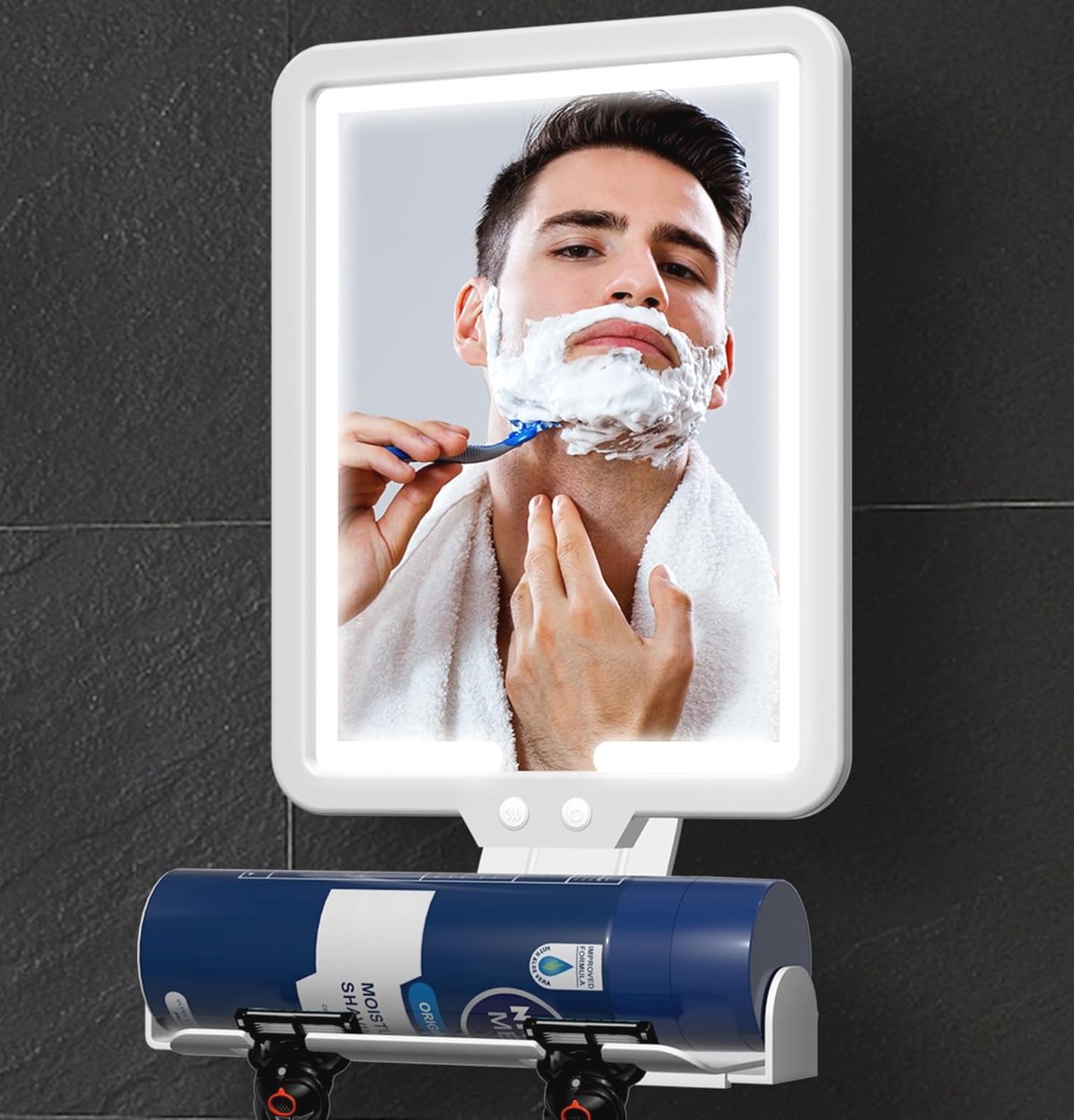 Mistloze douchespiegel met verwarmd licht en opbergbakje - Perfect voor scheren en make-up