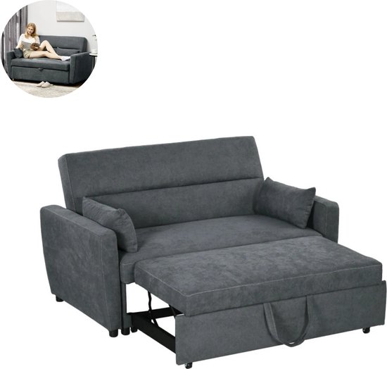 Tweezitsbank - 180 X 75 X 82 Cm - Slaapbank - Verstelbare Rugleuning Fluweel Grijs Tweezitsbank - 180 X 75 X 82 Cm - Slaapbank - Verstelbare Rugleuning Fluweel Grijs
