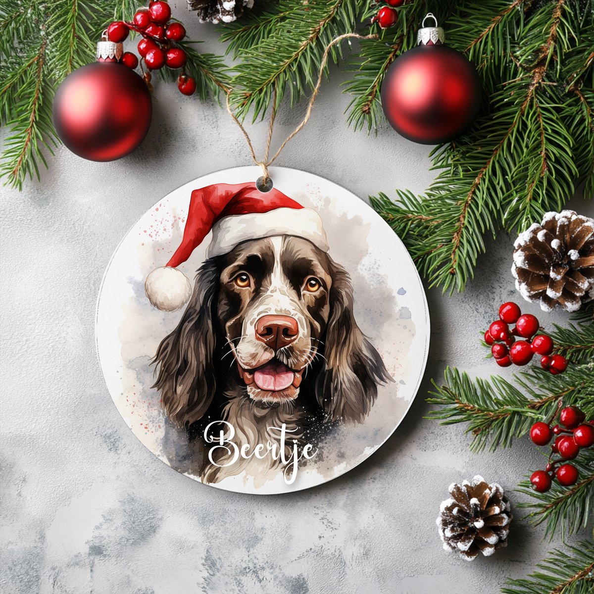 Kerstboom hanger Engelse springer spaniel met naam