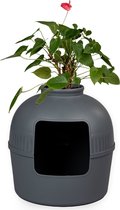 RHRQuality Kattenbak - Flower XXL Blackline – Verborgen Kattentoilet – Voor Grote Katten – Met Grote Ingang (51 cm) & Afneembare Bovenzijde – Antraciet
