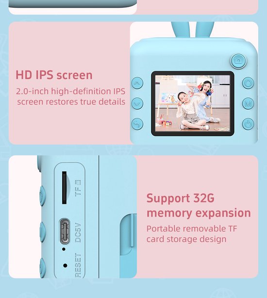 Appareil Photo Enfant 2.4 Pouces 1080P HD – 32Go, Sac De Rangement – Cadeau Filles Garçons 3-12 Ans (bleu)