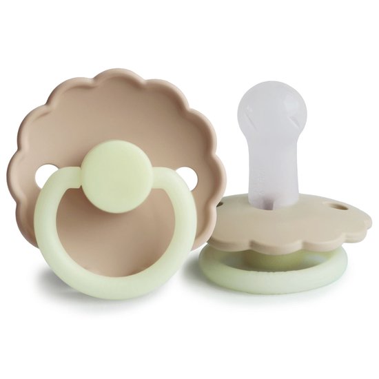 Frigg spenen daisy - siliconen T2 6-18 maanden - glow in the dark : cream, croissant en blush + BolleToet zakje van Merkloos — afbeelding 5