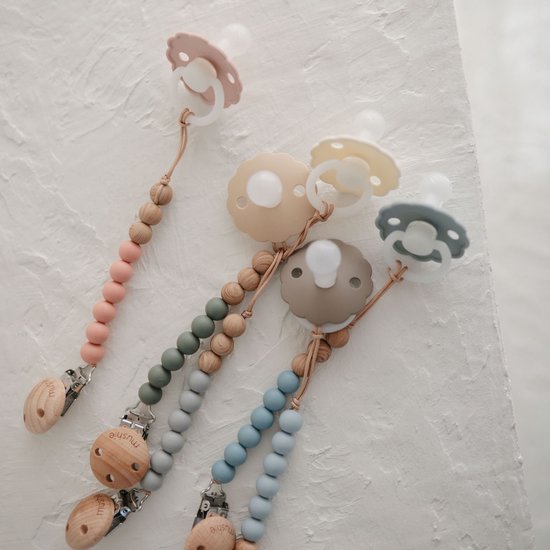 Frigg spenen daisy - siliconen T2 6-18 maanden - glow in the dark : cream, croissant en blush + BolleToet zakje van Merkloos — afbeelding 2
