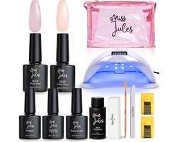 Miss Jules® BIAB Set – Builder in a Bottle Gellak Set met 48W UV LED Lamp Nagels – Gellak Lamp & Nail Cleanser – BIAB Nagel Builder Gel Starterset – Gellak Kleuren – Nagel Kit - HEMA & TPO vrij - Incl. Instructievideo