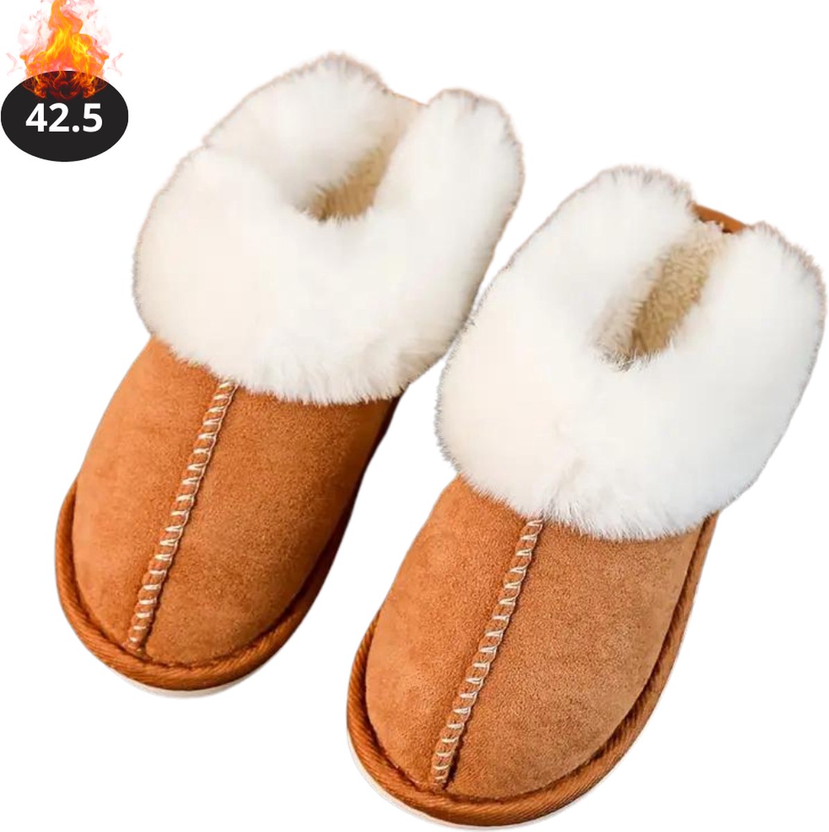 Nivard Warme Pantoffels - Sloffen - Slippers - Dames - Heren - Pluche - Maat 42.5 - Lichtbruin