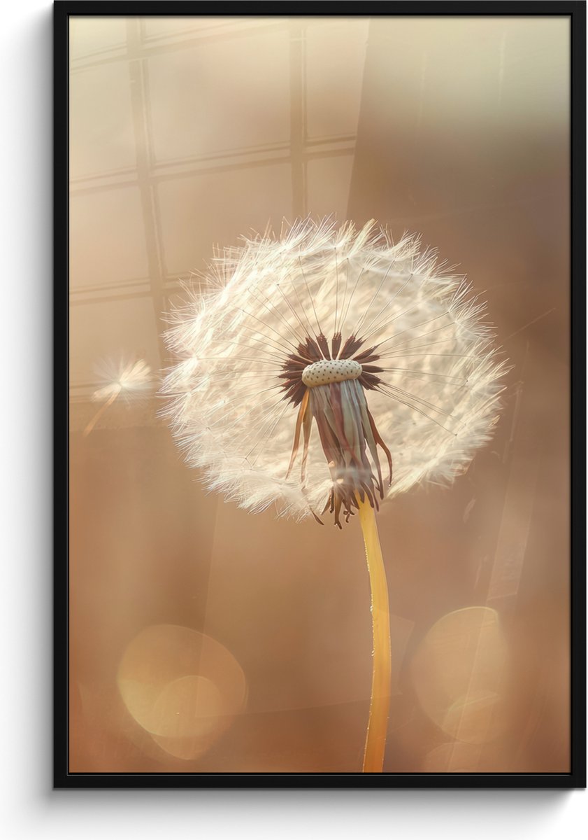 FrameYourWall Poster in lijst - Fotolijst 80x120 cm - Posters - Paardenbloem - Beige - Natuur - Bloem - Posterlijst zwart - Decoratie - Wanddecoratie woonkamer - Muurdecoratie slaapkamer