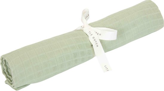 Groene hydrofiele doek, opgerold en samengebonden met een wit lint.