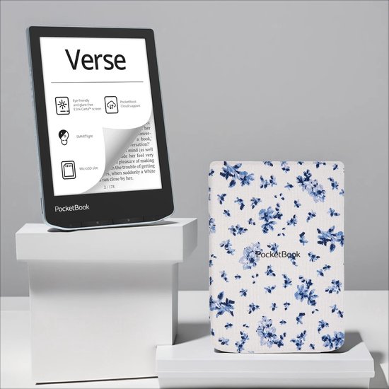 PocketBook Verse Bright Blue + Bloemen PocketBook hoesje