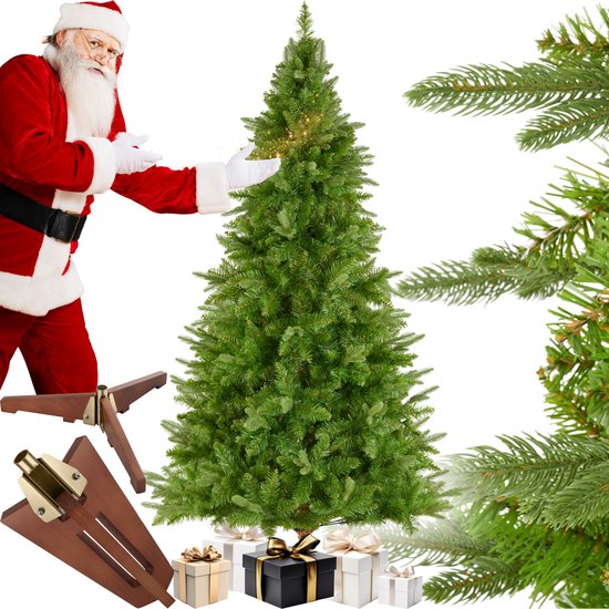 tectake® Kunstkerstboom Cupid - Natuurgetrouwe uitstraling met flexibele takken - Dichte diepgroene naalden - Snelle opbouw met steeksysteem - Inclusief inklapbare standaard - 220cm - 907 takken