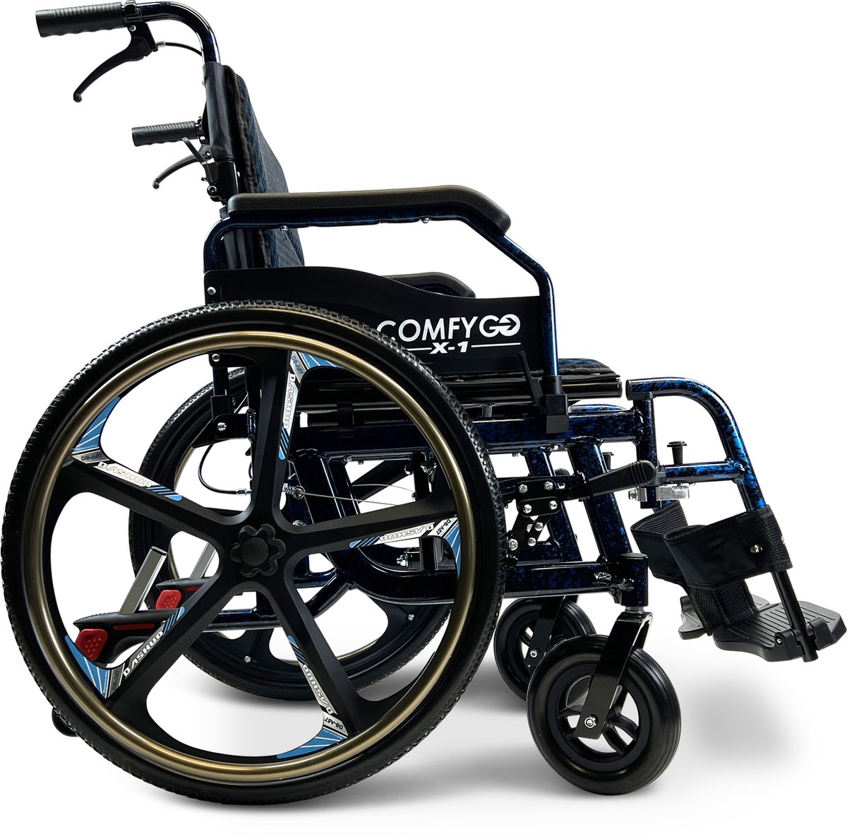 COMFYGO X-1 SE Handbewogen Rolstoel, Lichtgewicht, Opvouwbare, Transportrolstoel, Duwrolstoel, met snel afneembare wielen (2025 Speciale Editie), Blauw, 51cm