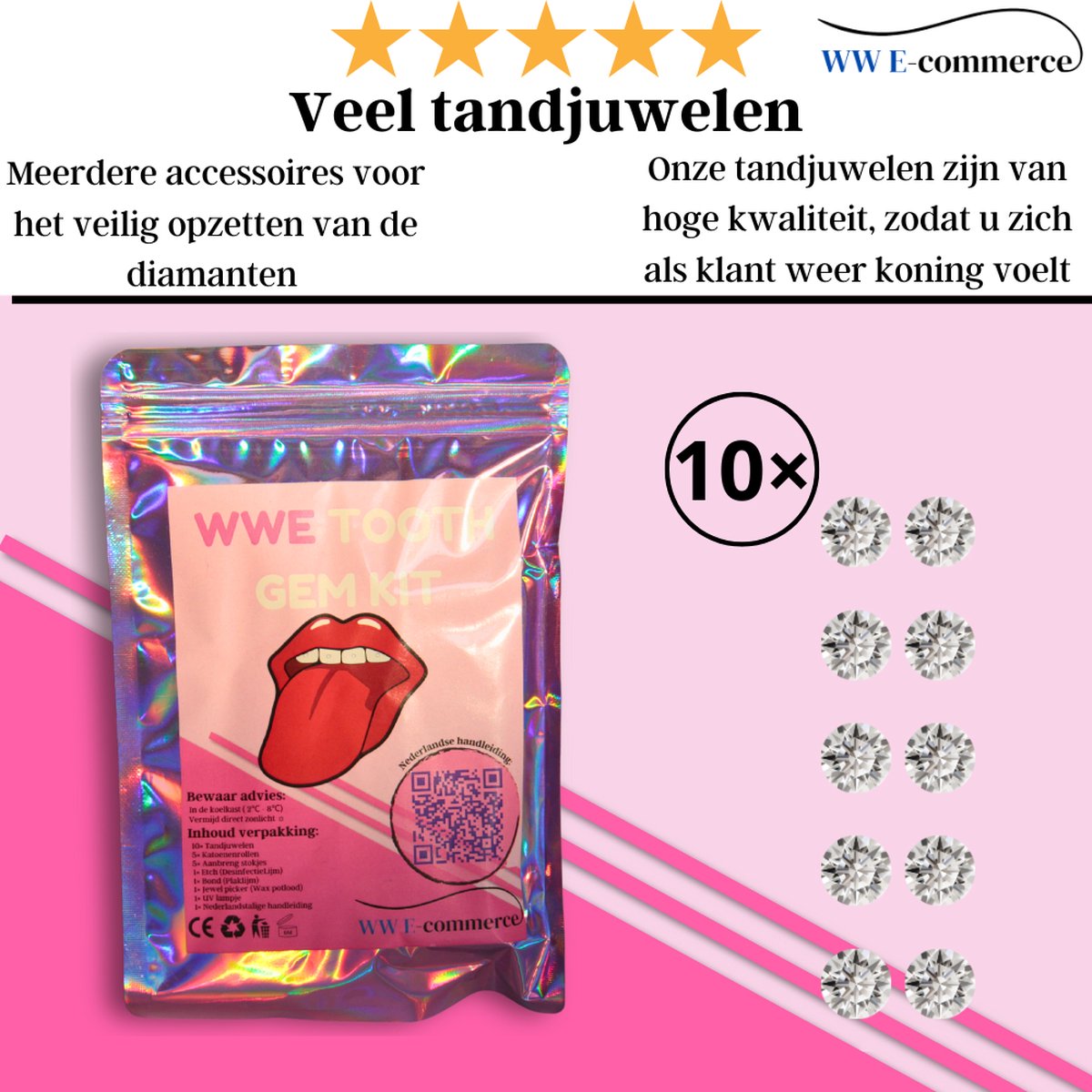 Tooth Gem Kit, tandedelstenenset, crystaldecoratie voor tanden, glanzende tanden, afneembare tandornamenten, sieradenaccessoires voor tand met lijm, voor feestjes, dagelijks leven, tandsieradenlijm