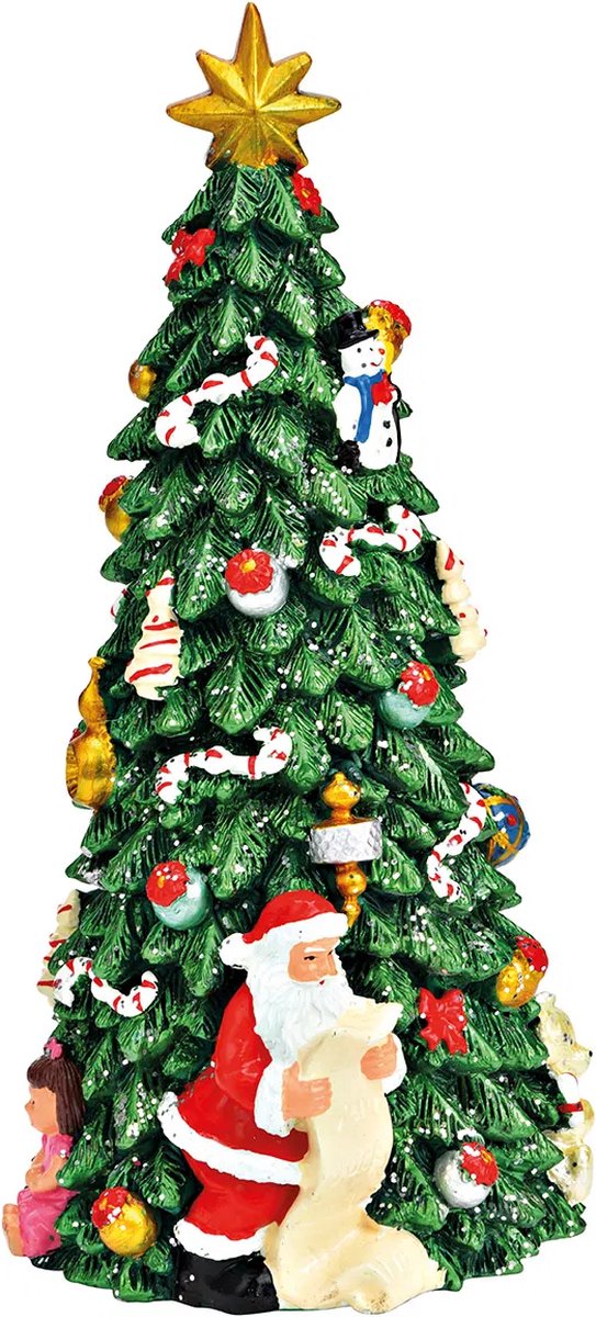 Speeldoosje -muziekdoosje- rijk versierde kerstboom en kerstman 21cm hoog