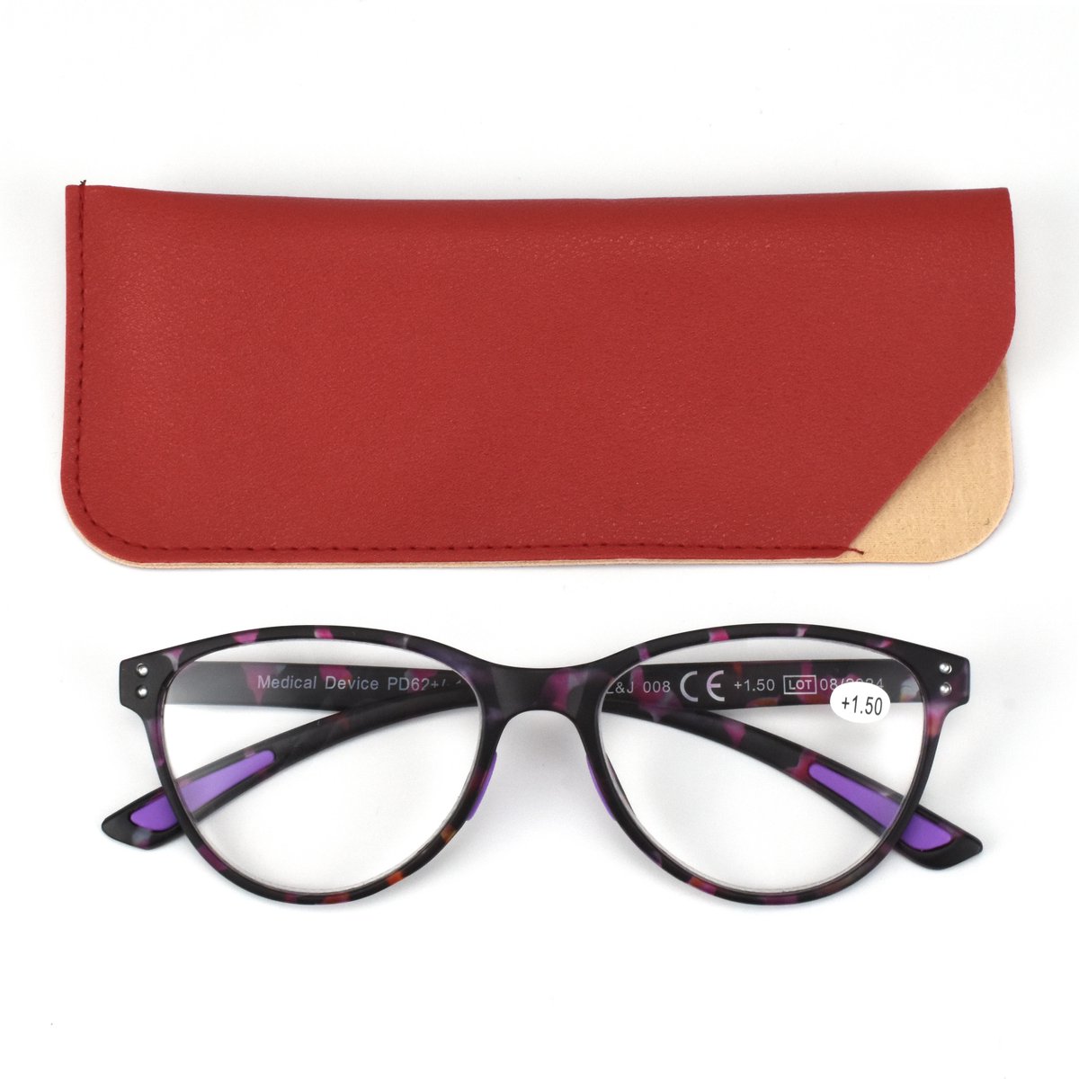 Lilly&June trendy Lichtgewicht leesbril - Dames - Heren - Leesbril met sterkte- Leesbrillen soft tone Gemeleerd havanna Cerise lila
