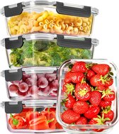 Set de Boîtes de conservation HI NATURE™ - Récipients de Prep de repas - Récipients en verre hermétiques - Récipients de congélation - Récipients pour micro-ondes sans BPA - Récipients de stockage avec couvercles | 1L - Glas - 5 Pièces