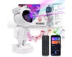 Rock&Rose Astronaut Sterren Projector - Galaxy projector - Sterrenhemel Projector - Bluetooth Muziek - Wit