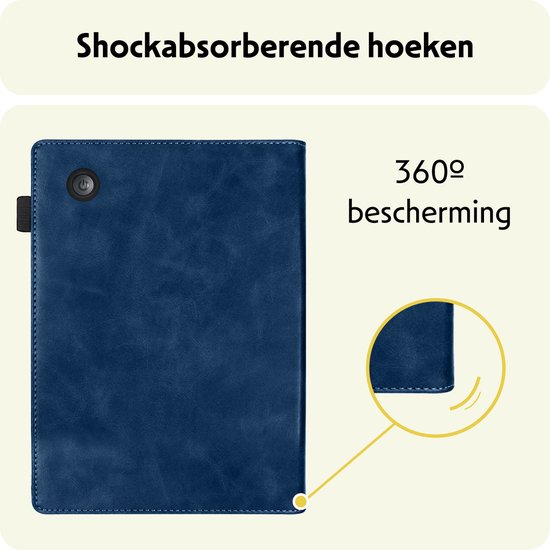 Hoesje Geschikt voor Kobo Clara Colour Hoes Leren Case Sleep Cover Leer Met Screenprotector - Hoes Geschikt voor Kobo Clara Colour Hoesje E-reader Leer - Donkerblauw van Hoesje  — afbeelding 5