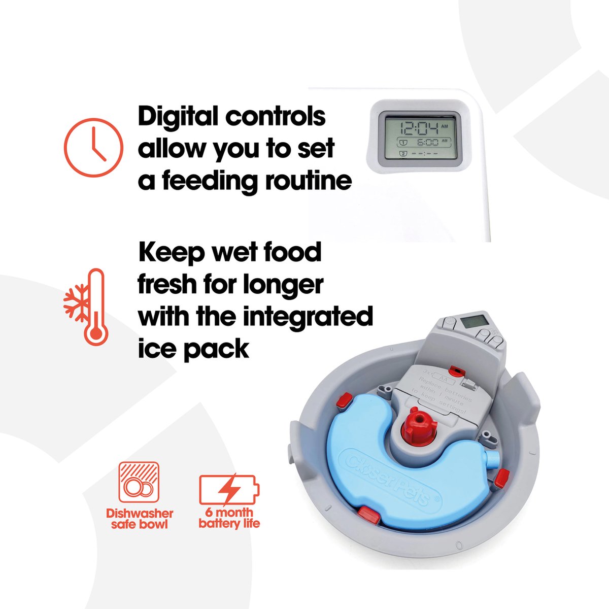 Afbeelding 3 van Cat Mate Automatische Voerbak voor Huisdieren voor katten en kleine honden - Voerautomat met digitale timer - 3 x 330G maaltijdbakken - wit C300
