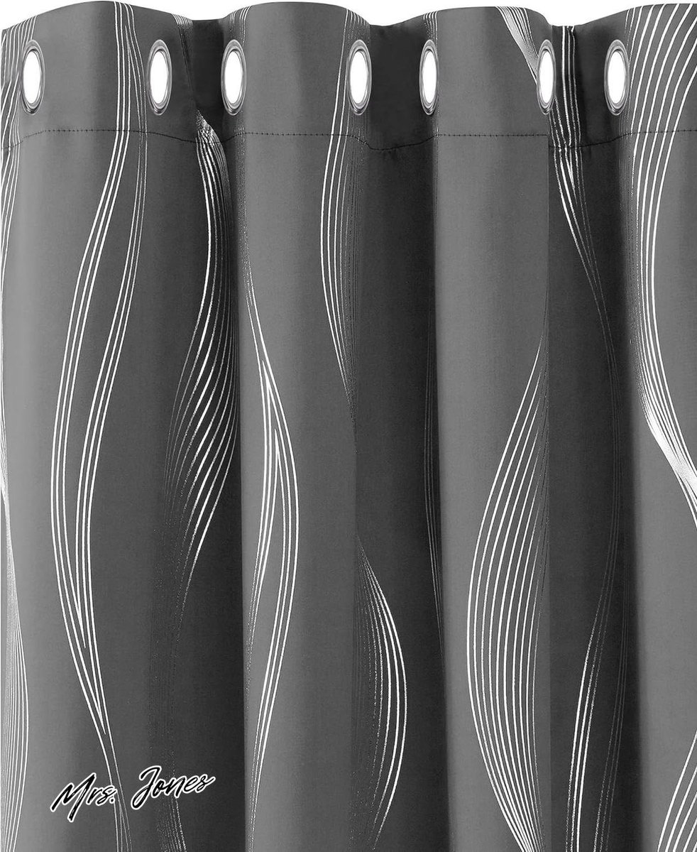 Mrs. Jones Set van 2 ondoorzichtige gordijnen 140 x 180 cm donkergrijs voor keuken slaapkamer - modern isolerend efficient . multi-color
