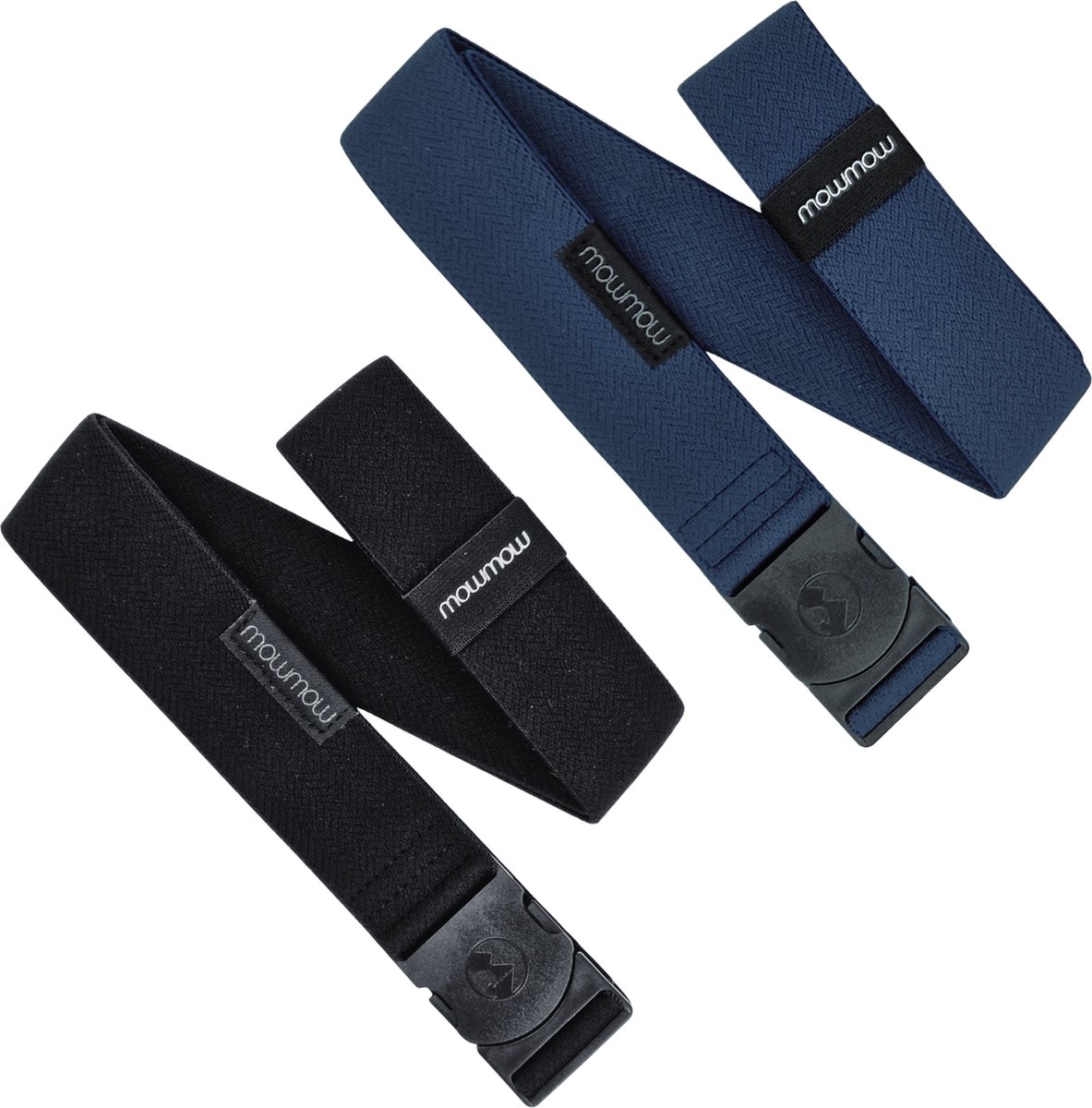 MowMow 2-pack Elastische riem - Stretch - 105 cm - Heren - Dames - Zwart + Blauw