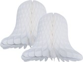 Kerstklok lampion - 2x - wit - 20 cm - papier - kerstversiering - kerstbel decoratie - brandvertragend