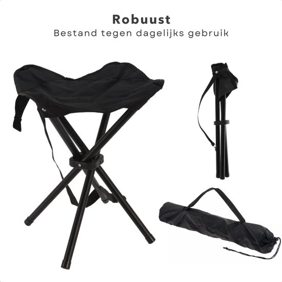 Cheqo® Vouwkruk Camping - Vouw Kruk - Opvouwkruk - Krukje - Opvouwbare Kruk - Kampeerkruk - Draagbaar en Compact - Kunststof en Polyester - Zwart van Cheqo — afbeelding 5