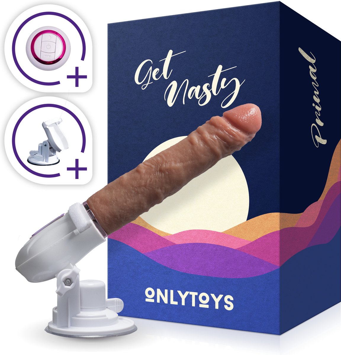 ONLYTOYS® Primal - Premium 3 In 1 Stotende Dildo Met Zuignap - Vibrator Realistisch Met Afstandsbediening & Warmtefunctie - Vibrators Voor Koppels & Vrouwen