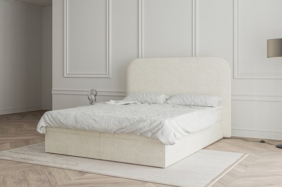 Lit à sommier tapissier 07 (Bonell, Topper, Bouclé, lit double tête de lit rembourrée avec sommier à lattes) - Gris clair (Anthology 15)