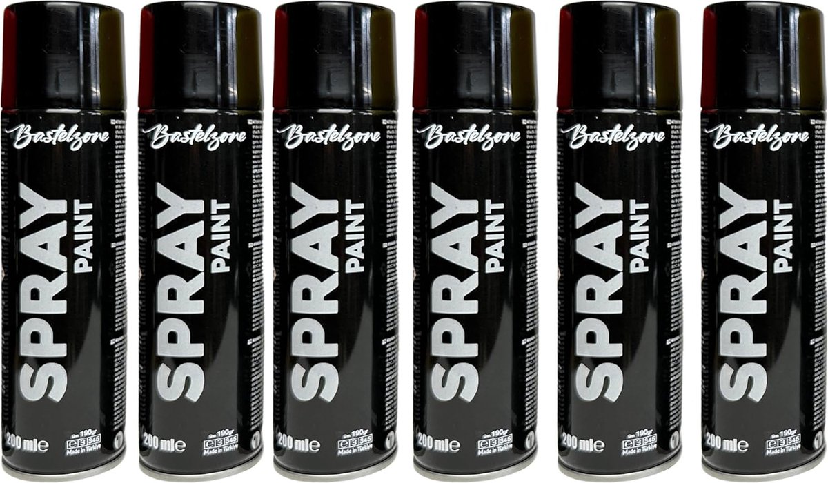 Spuitverf set 6 x 200 ml - Zwart. Sneldrogende graffiti-spuitbussen voor hout, steen, metaal, glas. zwart (RAL 9017)