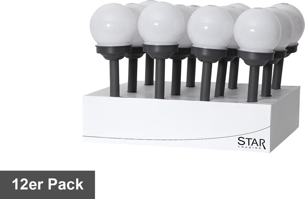 Star Trading Solar Padverlichting 'Globus', set van 12 bollampen, wit, schemersensor, H 27cm