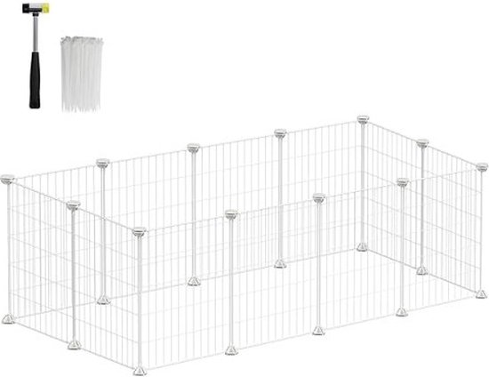 PawHut Modulaire huisdierenren voor honden, konijnen, knaagdieren, hek voor kleine dieren, binnen en buiten, opvouwbaar, 1 deur, 8 metalen draadpanelen, afsluitbare deur, 61 x 61 cm, zwart