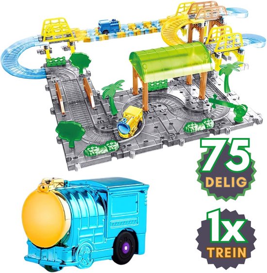 Splicing - 75-delig trein electrisch locomotief treinbaan | Little train series | Speelgoed voor meisjes en jongens kinderen van 1 2 3 4 jaar | Racebaan bouwpakket | dutch manual